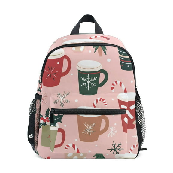 FORMRS School Backpack with Front Zippered Pocket 12" Elementary Student Travel Daypack, Brown Christmas Cups