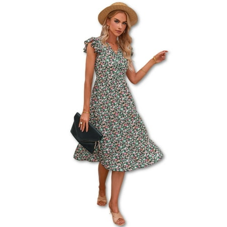 

Women Dress Love Dock Women S 2022 Summer New V-Neck Floral Dress Long Skirt