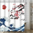 thumbnail image 3 of Asian Japanese Cherry Blossom Shower Curtain, Ocean Art Flower Red Sun Mountain Abstract Traditional Nature Landscape Decor for Bathroom, Waterproof Polyester Durable Fabric Set with Hooks,72x72, 3 of 6