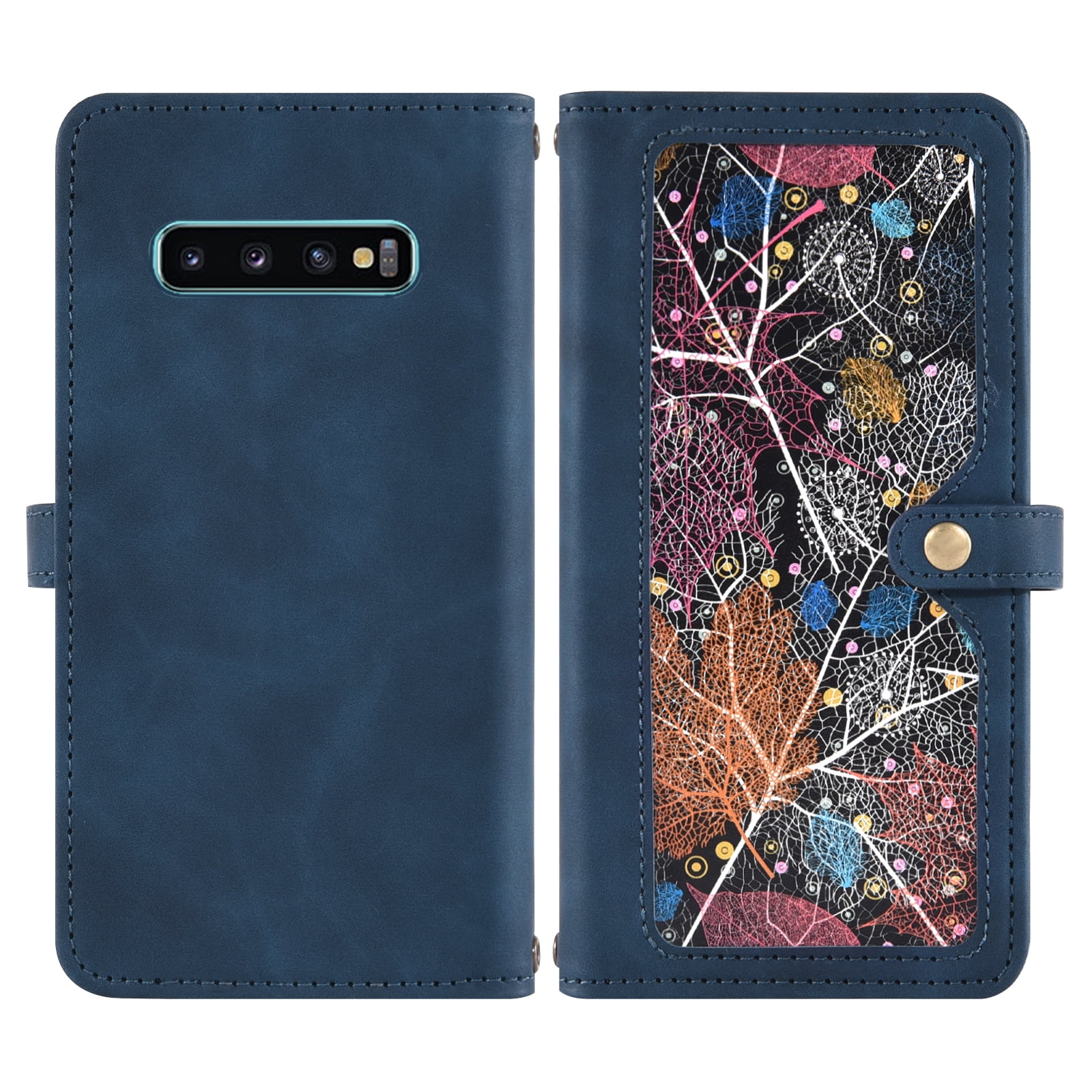 Asuwish Phone Case for Samsung Galaxy S10 Plus Wallet Cover With Tempered Glass Screen Protector Crossbody Wrist Strap Flip Pattern Zipper Card Holder Cell S10+ S10plus 10S Edge S 10 10plus Men Blue