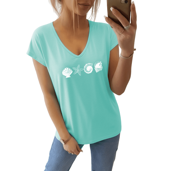 Giffimy Nautical Beach Lover Holiday Graphic Tees V-neck Print Tshirt Shirts Gray S-5XL Tops