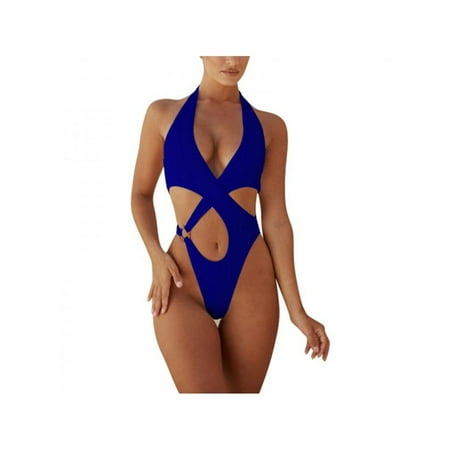 Women Hollow Deep V One Piece Swimsuit Sexy Backless Thong Bikini Bathing Suits