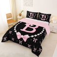 thumbnail image 2 of Manfei Girls Pink Letter Monogrammed B Queen Comforter Set 3pcs,Kids Teens Ribbon Bow Knot Pearl Print Bedding Comforter Set,Pink Reversible,Super Cozy Room Decor, 2 of 6
