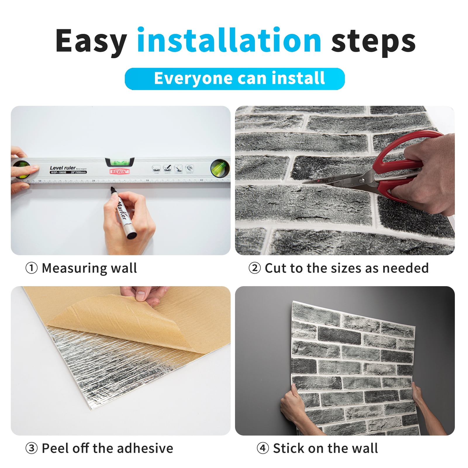 Art3d 20-Pack 105 Sq.Ft Faux Brick 3D Wall Panels Peel and Stick in Stone Ash, Self Adhesive Waterproof Foam Wallpaper
