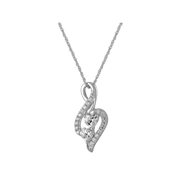Ladies Brilliance Fine Jewelry Simulated Diamond Sterling Silver 2-Heart Pendant, 18"