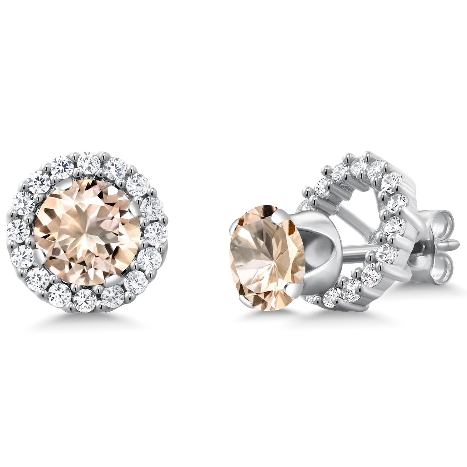 Gem Stone King 1.20 Ct Round 6mm Peach Morganite 925 Sterling Silver Removable Jacket Stud Earrings
