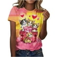 thumbnail image 5 of 2026 Valentines Heart & Kitten Print Women's Round Neck Short Sleeve Top Cuddly Cute Outfits Whisker-kiss Romance Tees Purr-fect Affection Clothing Love Tees Romance Heart Daily Tee Tops, 5 of 6