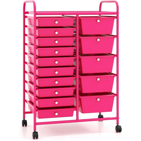 Storage Rolling Cart, Multipurpose Utility Storage Cart w/ Lockable Wheels & Removable Drawers, Plastic Drawer Organizer for Office, Supermarket, Home, School