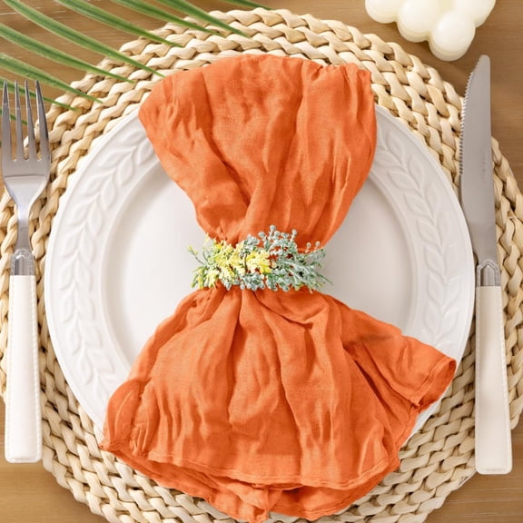 Mictong chiffon pleated cloth napkins, reusable party napkins, 19.69x19.69 inches, soft polyester napkins suitable for family dining, wedding parties, table decoration, 6 pieces, orange