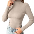 thumbnail image 4 of ZUBKTES Sweaters for Women Solid Stretchable Turtleneck Sweater Fall Winter Base Ribbed Long Sleeve Slim Fit Lightweight Pullover, 4 of 7