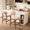 Beige, variant on Hawsaiy Counter Height Bar Stools Set of 2, Mid Century Modern Boucle Barstools with Solid Wood Frame, Upholstered Kitchen Island Stools with Backrest & Footrest, Brown