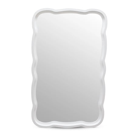 COZAYH Curved Wood Frame Accent Mirror, Modern Farmhouse Wall Decor, White