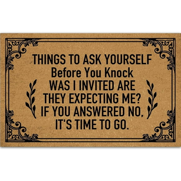 Outdoor Door Mat for Front Door Large - Personalized 'Things to Ask Yourself' Doormat for Outdoor Entrance Funny - Rubber Welcome Doormat Mat with Rubber Backing - 30×18 Size