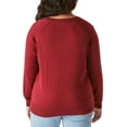 thumbnail image 6 of Lucky Brand Women's V-Neck Sweater, Long Sleeves, Side Slits, Cotton Blend, Cream/Green/Red/Black (Red,Small), 6 of 6