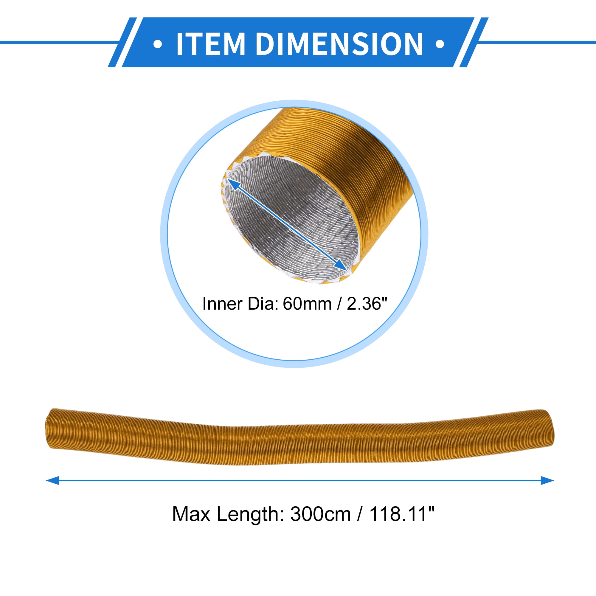 Unique Bargains 60mm Dia 300cm Car Heater Duct Pipe   Aluminum Foil Warm Air Ducting Hose for Diesel Heater Gold Tone