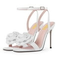 thumbnail image 2 of FSJ Women Open Toe Flower Sandals Ankle Buckle Strap Stiletto High Heels Charming Dressy Bridal Shoes Size 16 White, 2 of 6