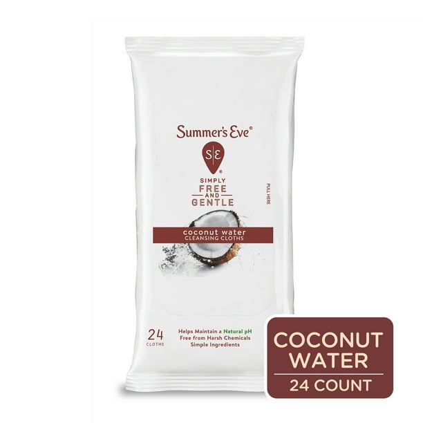Summer's Eve Simply Free and Gentle Cleansing Wipes, Coconut Water, 24