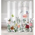 thumbnail image 3 of MIZHONA Watercolor Floral No Hooks Shower Curtains with Snap in Liner Spring Butterfly Fabric Bathroom Curtain,71"x83", 3 of 4