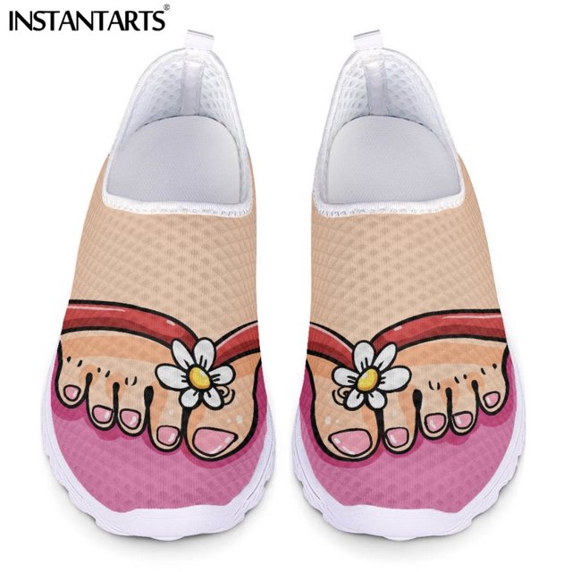 Zapatos casuales de moda para mujer, zapatos planos con estampado divertido de dibujos animados para mujer, zapatos planos de malla sin cordones para mujer