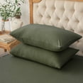 thumbnail image 3 of Pure Era 100% T-Shirt Jersey Knit Cotton Pillowcases Super Soft Breathable, Set of 2, Queen 20”x30”, Solid Olive Green, 3 of 4