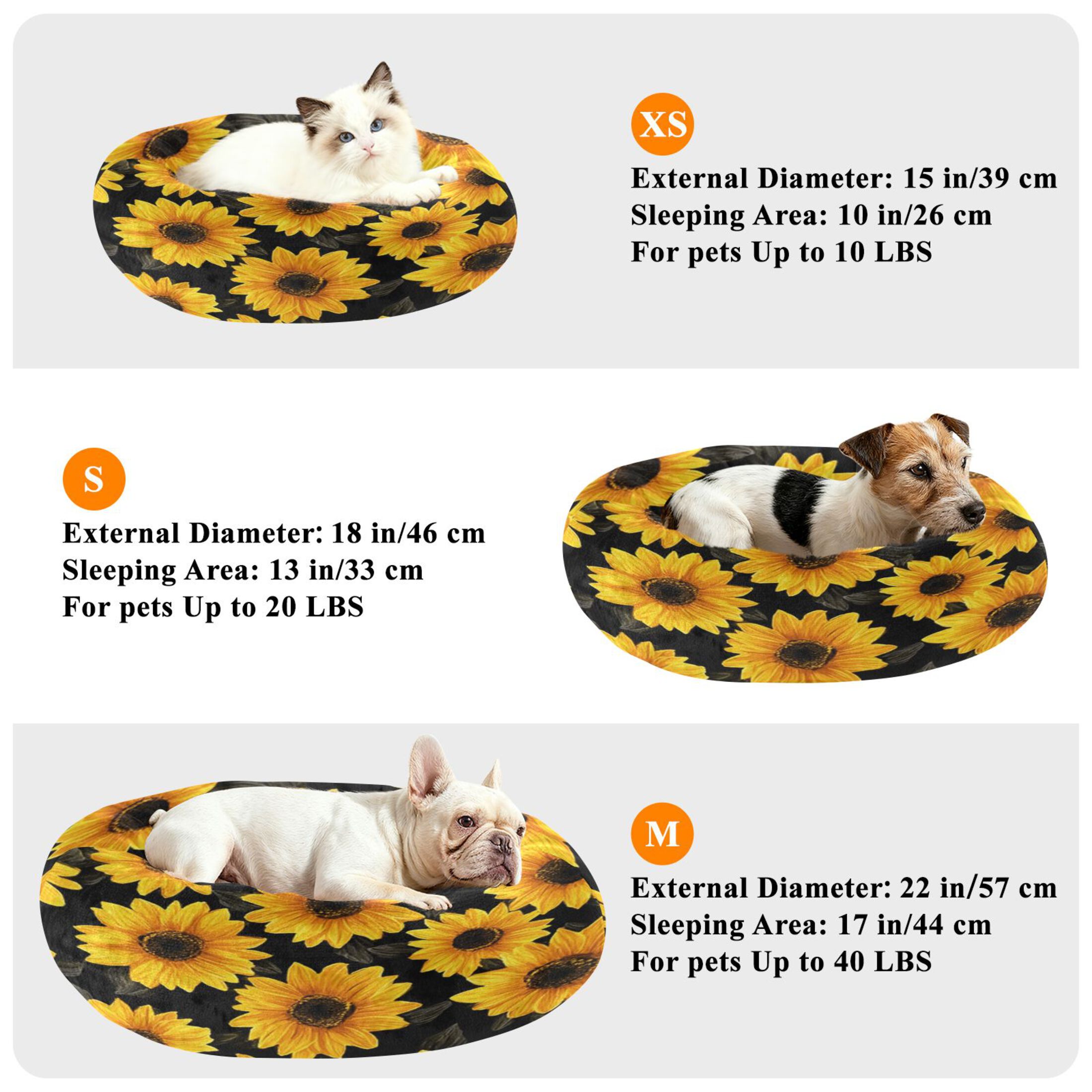 Iauyy Pet Couch Donut Cat Bed for Indoor Cats/Small Dogs Washable & Machine with Non-slip Bottom Calming Cat Furniture, Sunflower (M)