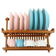 Utoplike Teak Wooden Dish Drainer Rack, Collapsible 2 Tier Dish Drying