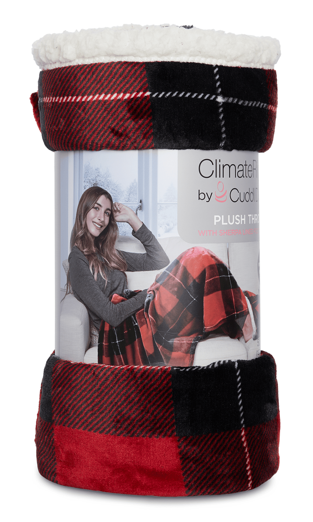 ClimateRight by Cuddl Duds Foot Pocket Plush Throw, Red Buffalo Plaid, 50" x 70"