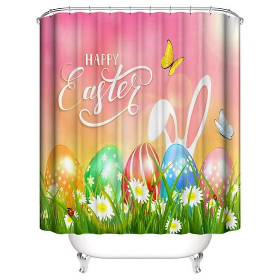 Easter Shower Curtain 70.87 x 70.87 Inches Waterproof Shower Curtain Color Print Shower Curtain Easter Bunny Shower Curtain Large Size Easter Decorative Shower Curtain