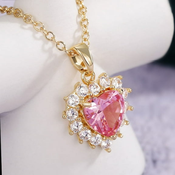 Necklace Simple Pink Diamond Heart-shaped Zircon Necklace, Cute Women's Versatile Necklace