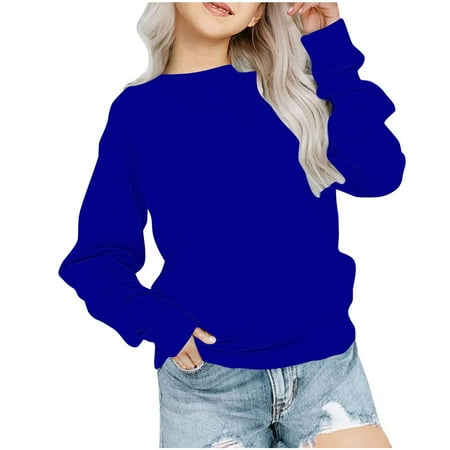 

LAJPXKHY Girls Sweatshirt Fleece Crewneck Long Sleeve Toddler Pullover Fall Casual Loose Fitted Sweatshirts