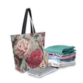 thumbnail image 2 of Open Top Canvas Tote Bag with Zipper Reusable Shopping Bag 13.5x15" Roomy Carryall Pink and Red Peonies, 2 of 9