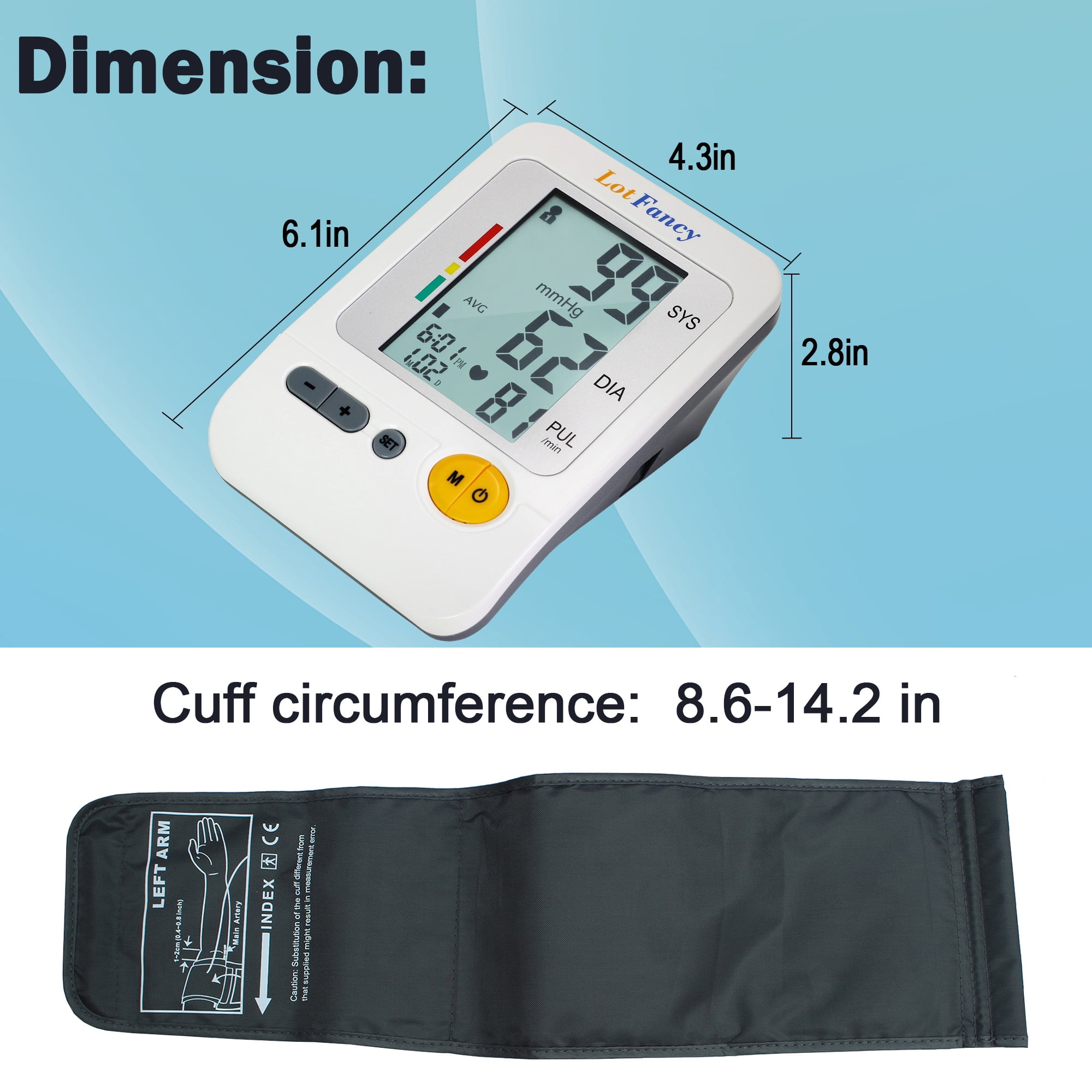 LotFancy Blood Pressure Monitor, Automatic Upper Arm BP Cuff Machine Kit, Digital BP Gauge