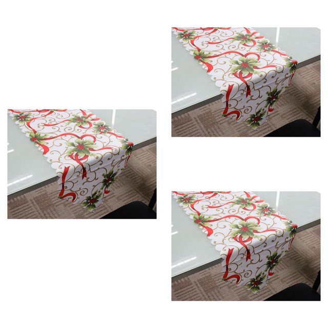 Injueey Camino de Navideño Frutos Rojos Sombrero Anciano Cabeza Burdeos Flores Blancas Type1 NO1