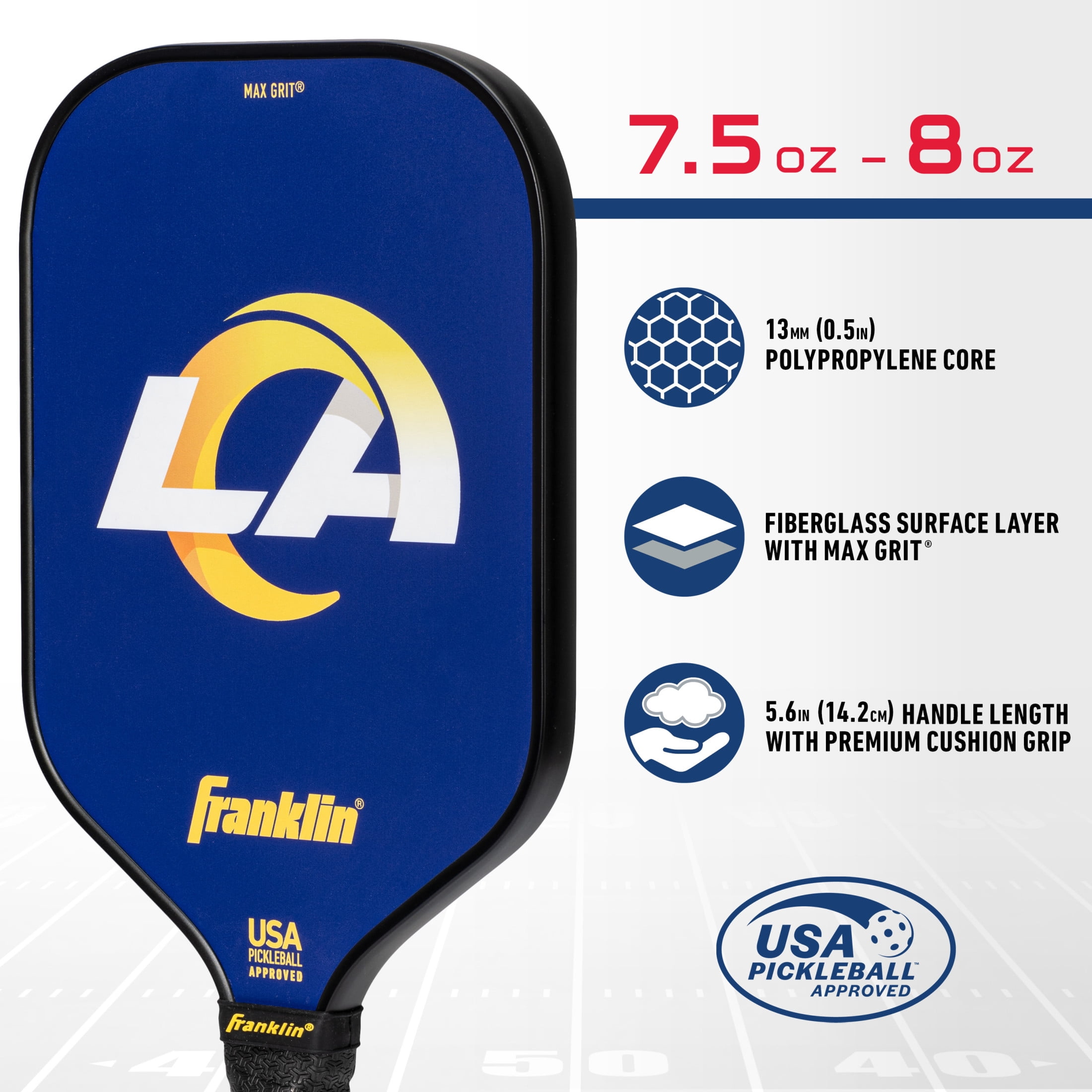 Franklin Sports NFL LA Rams Pickleball Paddle - Official NFL Team Pickleball Paddles - USAP (USAPA) Approved Premium Quality Pickleball Paddles - Authentic Team Logos + Colors