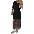 thumbnail image 2 of Women's Short Sleeve Lace Patchwork Maxi Dress Summer Crew Neck Casual Long Dresses Black - In Stock S, 2 of 10