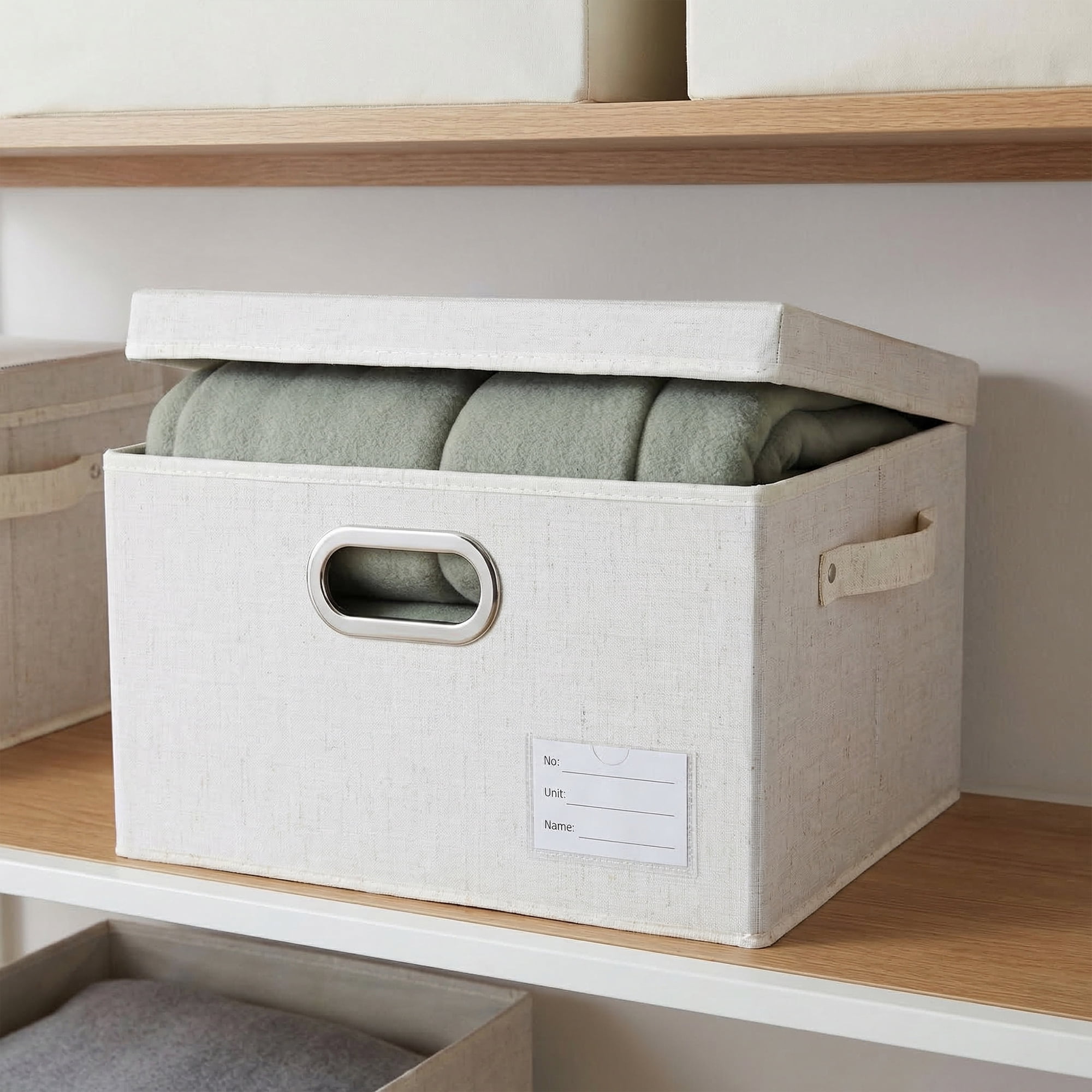 Unique Bargains Storage Cube Fabric Collapsible Basket White 16.5*13*11in