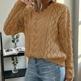 thumbnail image 4 of Lenpel Women's Crochet Sweaters Scalloped V Neck Long Sleeve Hollow out Knit Tops Casual Pullover Sweaters(Coffee,Small), 4 of 7