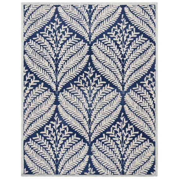 SAFAVIEH Capri Proinsias Leaves Wool Area Rug, Navy/Ivory, 9' x 12'