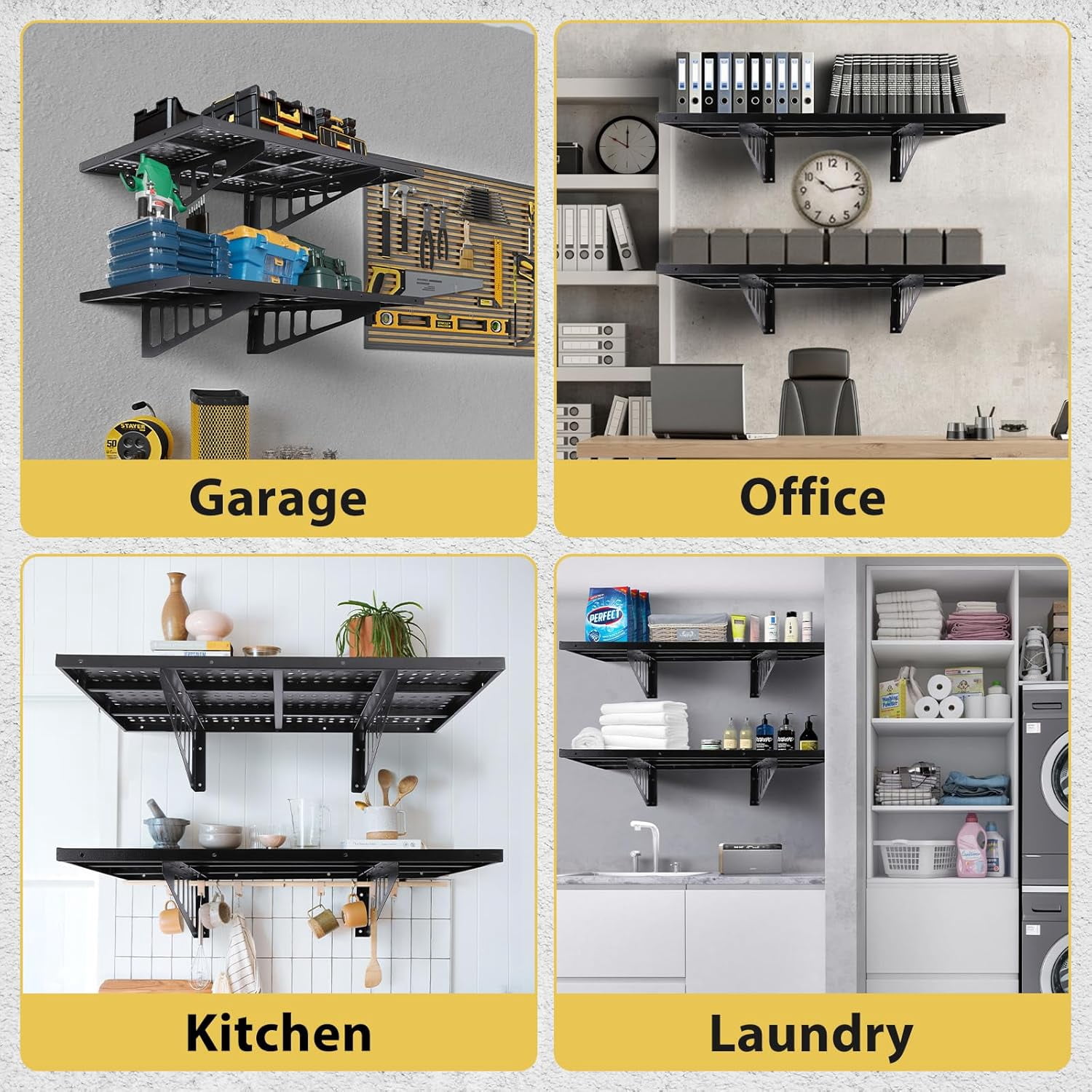 M optimized Set of 2 Garage Storage Rack 2x3ft Garage Wall Shelves Storage Floating Shelves 560lbs Capacity, 24"x36" Black