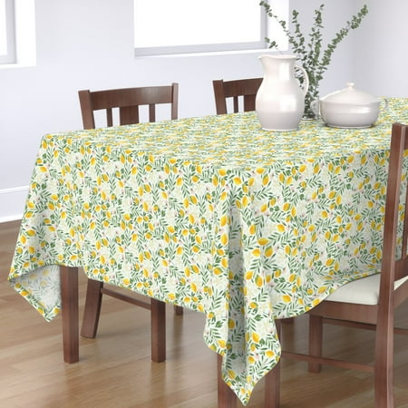 

Cotton Sateen Tablecloth 70 x 90 - Watercolor Lemons Citrus Fruit Whimsical Summer Kitchen Lemon Yellow Print Custom Table Linens by Spoonflower