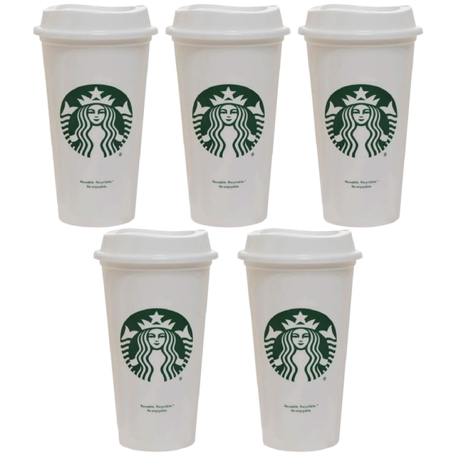 Set de 5 tazas calientes reutilizables Starbucks de 473 ml con tapa
