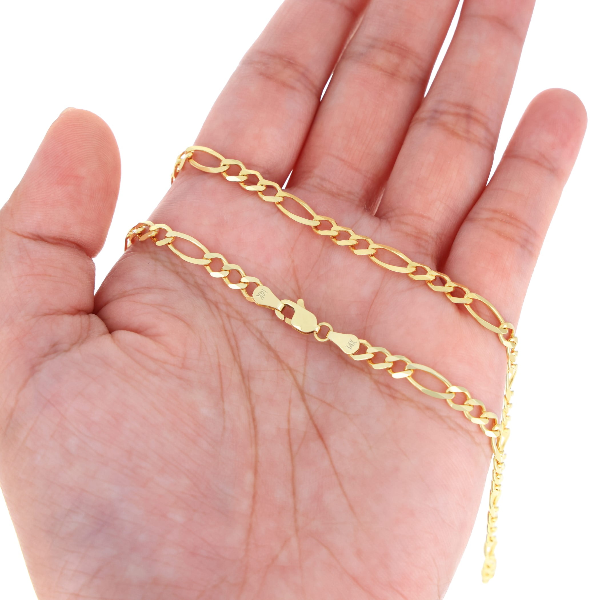 Nuragold 14k Real Yellow Gold Solid Figaro Link 4.5mm Chain Bracelet (7"-9") Italian Jewelry for Men & Women