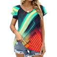 thumbnail image 2 of Neon Geometry Ruffle Short Sleeve T-Shirt V Neck Shirts Pattern Cute Tops Casual Tee Neon Neonlights Love Neonsigns Neonsign, 2 of 4