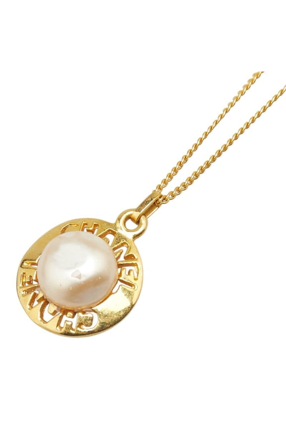 Pre-Owned Chanel logo necklace, gold plated, with faux pearls, for women. (Good)
