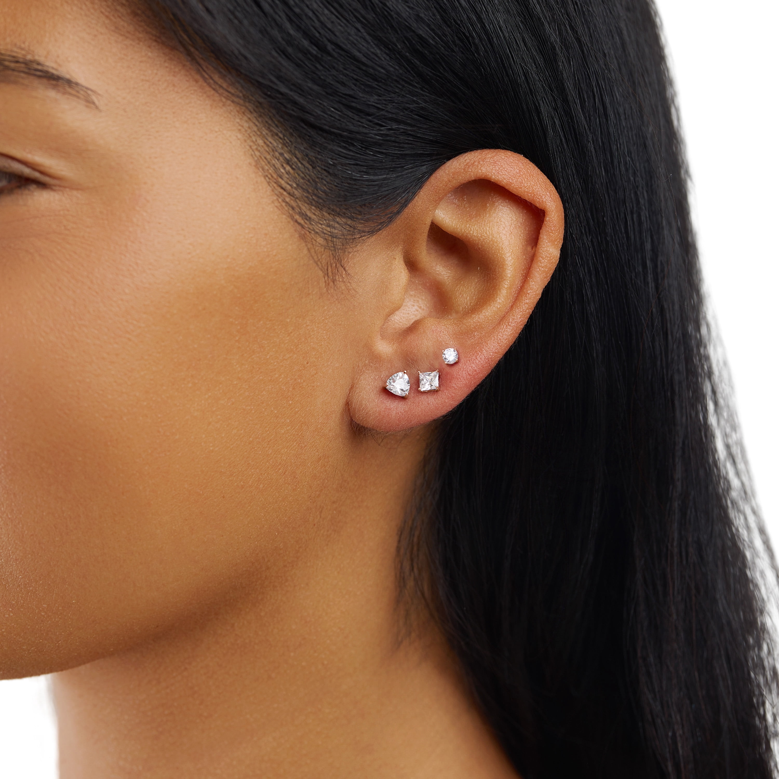 Marisol & Poppy Cubic Zirconia Trio Stud Earrings Set in Rose Gold over Sterling Silver for Women & Teens