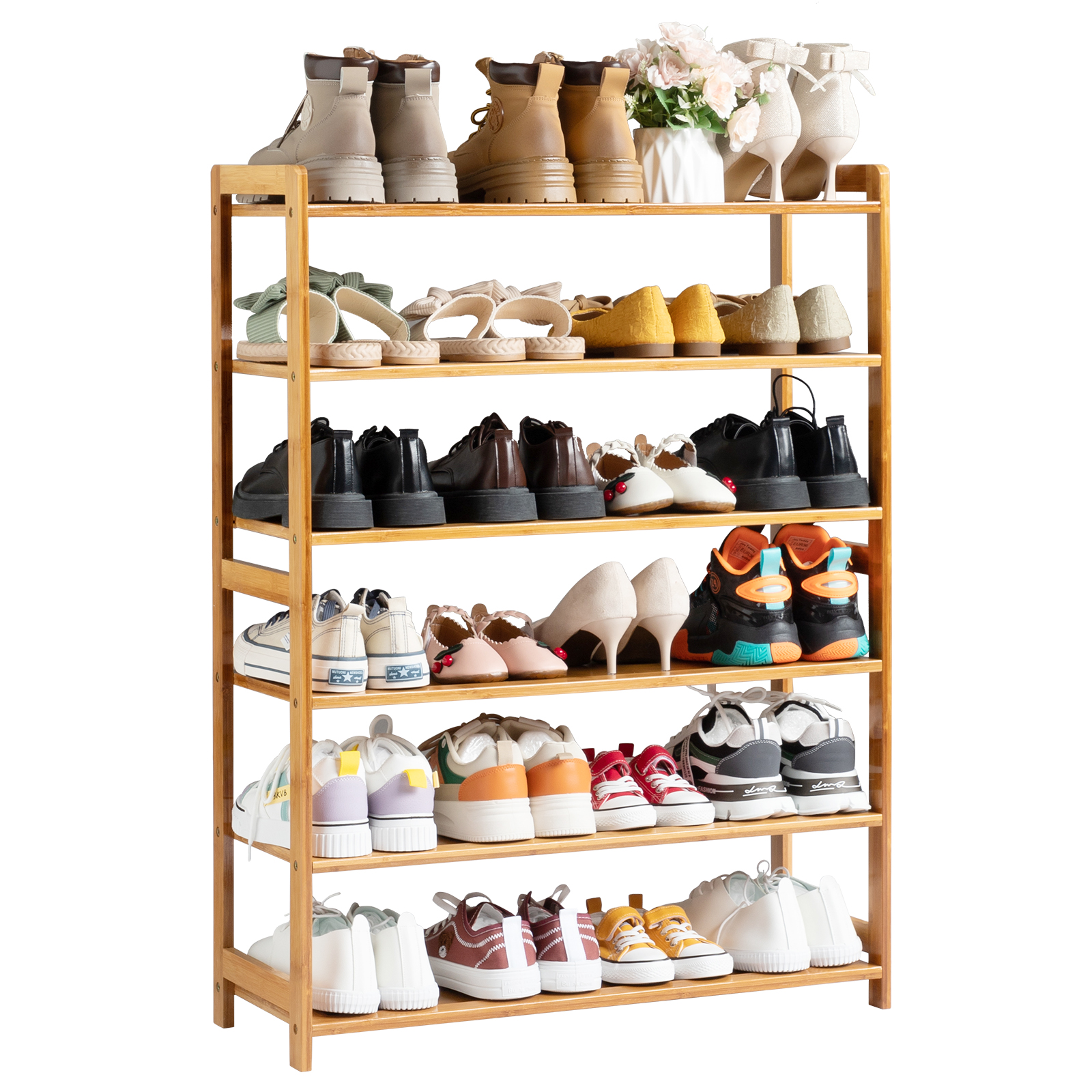 UBesGoo 6-Tier Bamboo Shoe Rack, Natural Wood photo 5