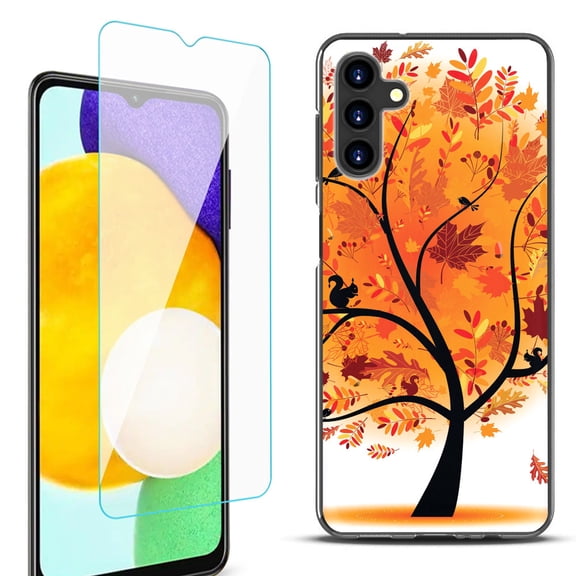 Slim-Fit Protective Fashion Phone Case (Black) for Samsung Galaxy A13 5G, with Tempered Glass Screen Protector, by OneToughShield ® - Golden Tree