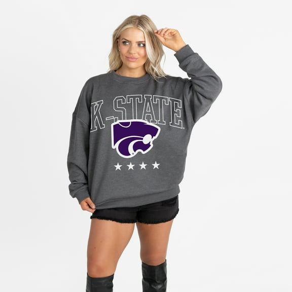 Women's Gameday Couture Charcoal Kansas State Wildcats Oversized Rising Stars Premium Fleece Drop Shoulder Sweatshirt