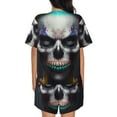 thumbnail image 6 of Fuzoiu Modern Abstract Colorful Skull C Print Women's Short-Sleeved Pajama Set,Lounge Sleepwear Set,Womens Pajama Sets 2 Piece,Button-Up Top and Shorts with Pockets-Small, 6 of 7