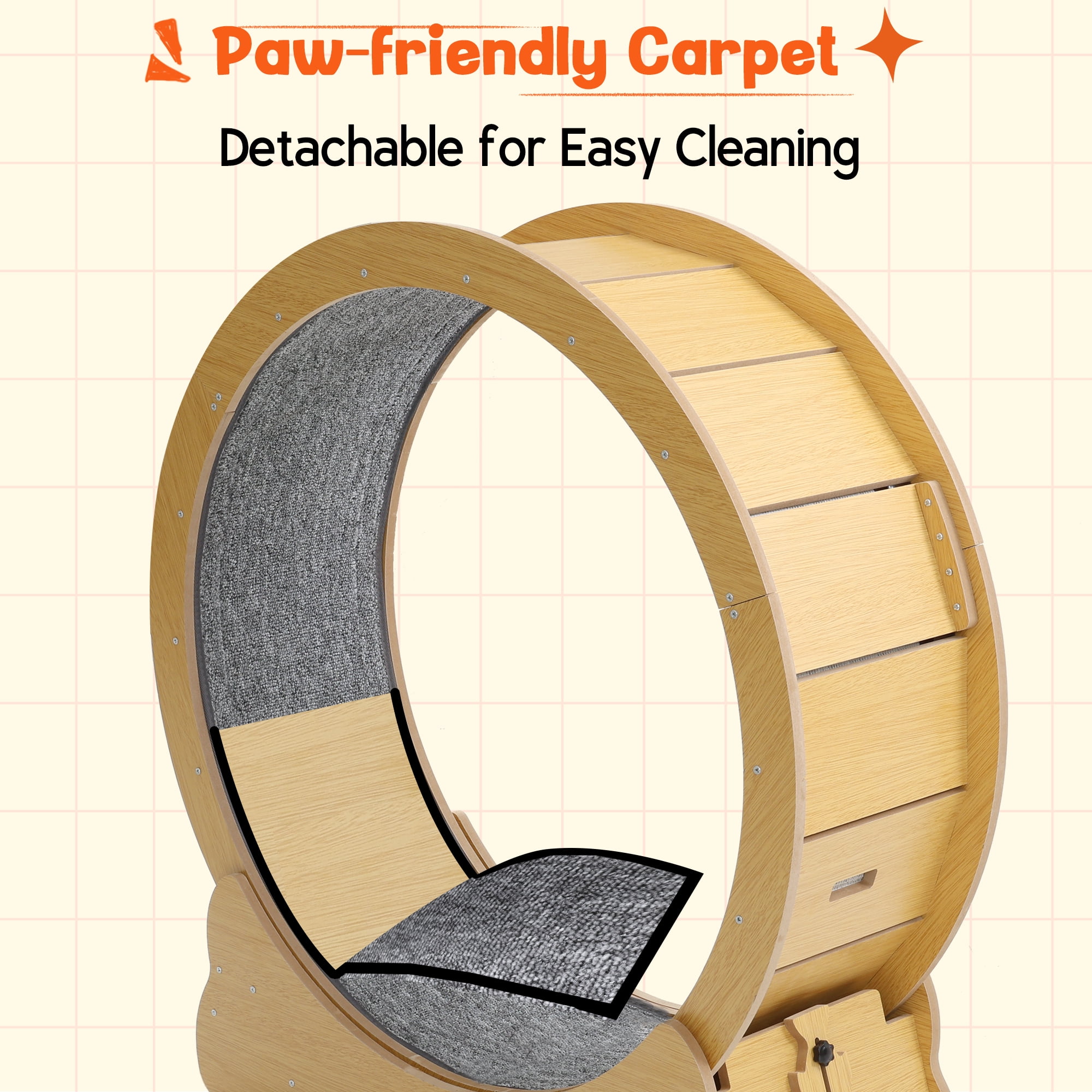 YODOLLA 31.5” Cat Treadmill Cat Exercise Wheel with Nonslip Carpet  Cat Teaser for Indoor Cats,Natural